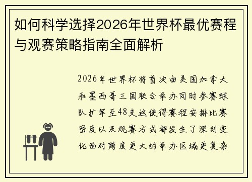 如何科学选择2026年世界杯最优赛程与观赛策略指南全面解析 如何科学选择2026年世界杯最优赛程与观赛策略指南全面解析
